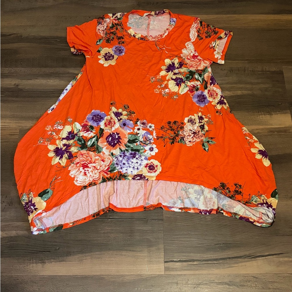 Womens ODDY Orange and Purple Floral Top Size Small